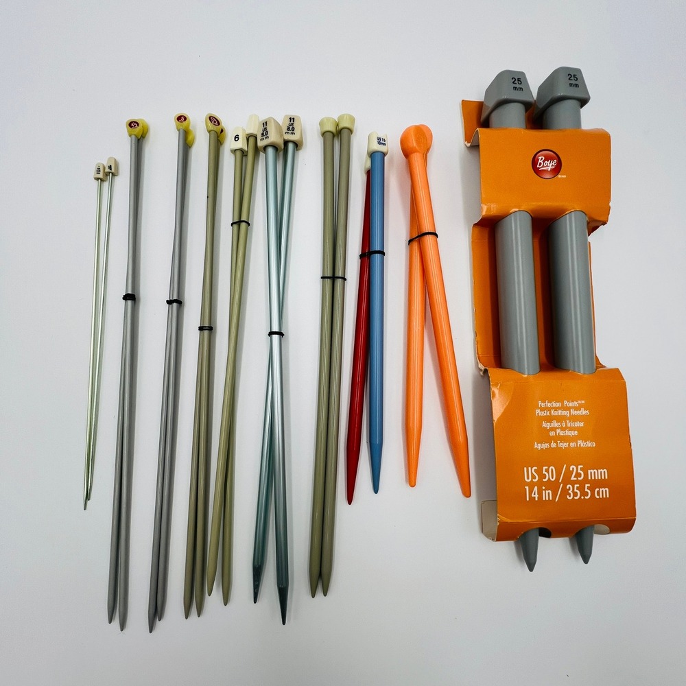 Mixed Lot Knitting Needles Bates Boye US 1 to 50 Aluminum Plastic 25mm Jumbo Set